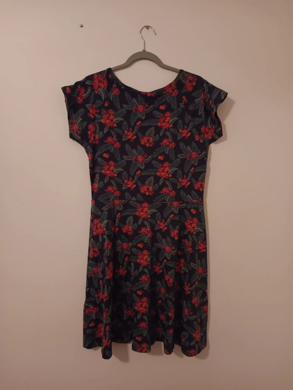 Mata Traders Navy Red Floral Short Sleeve Fit & Flare Dress Large - Picture 3 of 4